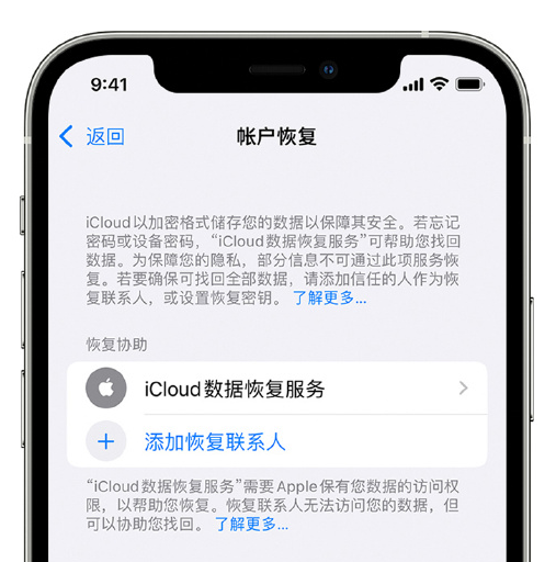 雷州苹果手机维修分享在 iPhone 上设置帐户恢复联系人的方法 