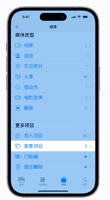 雷州苹果手机维修分享升级 iOS 16 后无法查看到“重复项目”相簿怎么办 